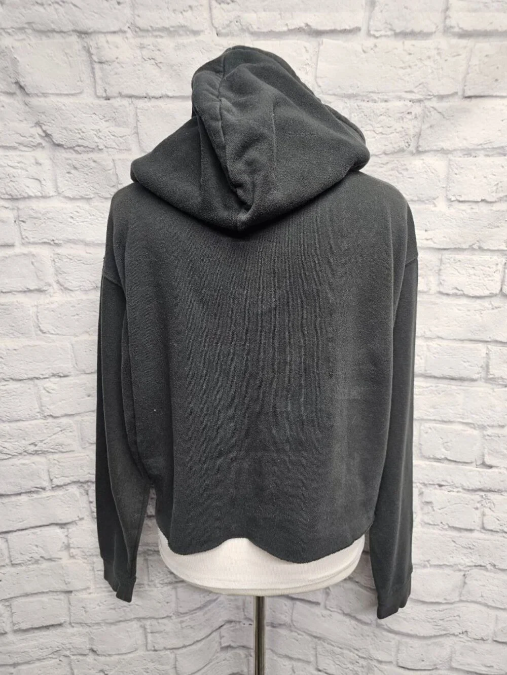 WILD FABLE XS GRAY GREEN HOODED BOXY CUT OFF RAW EDGE CROPPED FLEECE HOODIE - Picture 12 of 12